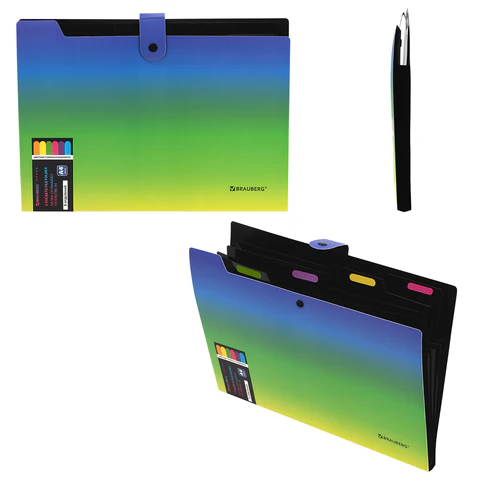 Папка-органайзер на кнопке 5 отделений, BRAUBERG GRADE, A4, зелено-голубой градиент, 274092 - фото 6
