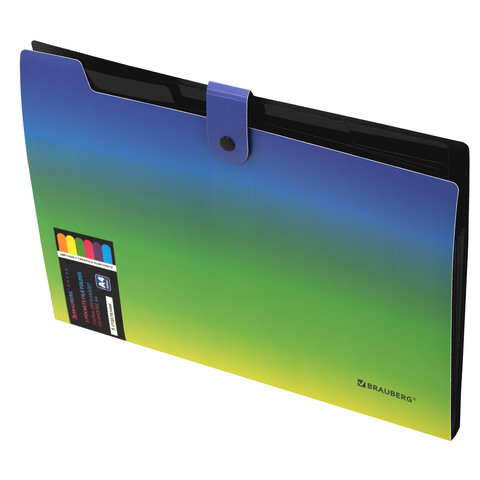 Папка-органайзер на кнопке 5 отделений, BRAUBERG GRADE, A4, зелено-голубой градиент, 274092 - фото 2