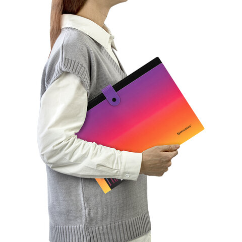 Папка-органайзер на кнопке 5 отделений, BRAUBERG GRADE, A4, желто-розовый градиент, 274093 - фото 8