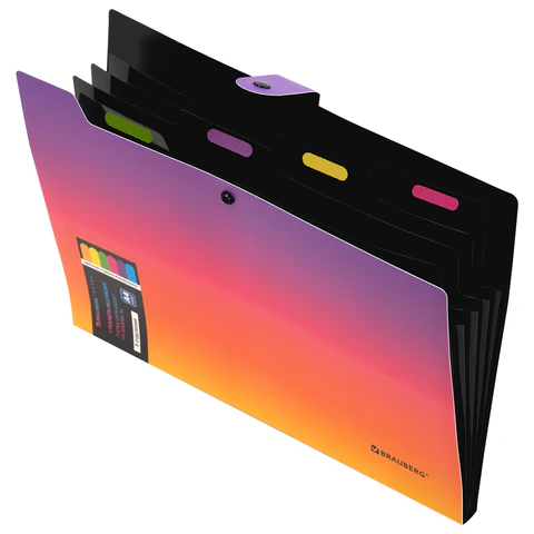 Папка-органайзер на кнопке 5 отделений, BRAUBERG GRADE, A4, желто-розовый градиент, 274093 - фото 3