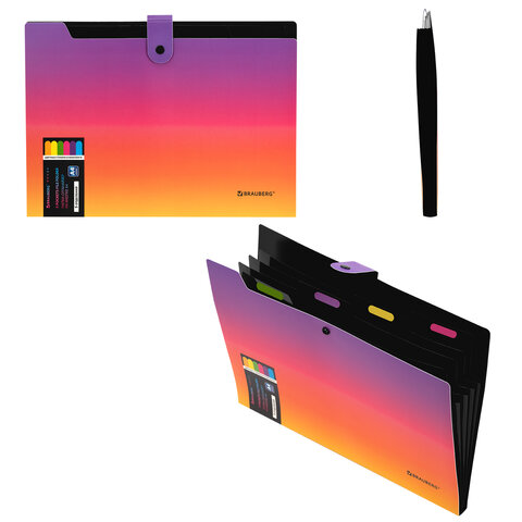 Папка-органайзер на кнопке 5 отделений, BRAUBERG GRADE, A4, желто-розовый градиент, 274093 - фото 6