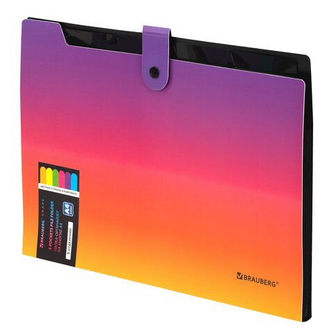 Папка-органайзер на кнопке 5 отделений, BRAUBERG GRADE, A4, желто-розовый градиент, 274093 - фото 2