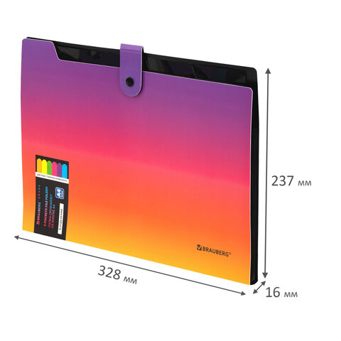 Папка-органайзер на кнопке 5 отделений, BRAUBERG GRADE, A4, желто-розовый градиент, 274093 - фото 9