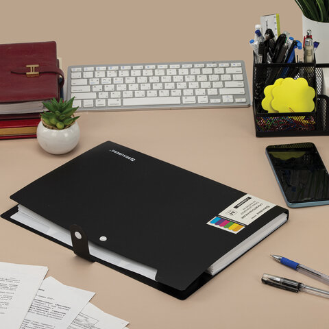 Папка-органайзер на кнопке 5 отделений, BRAUBERG "Extra", А4, черная с белым, 274094 - фото 7