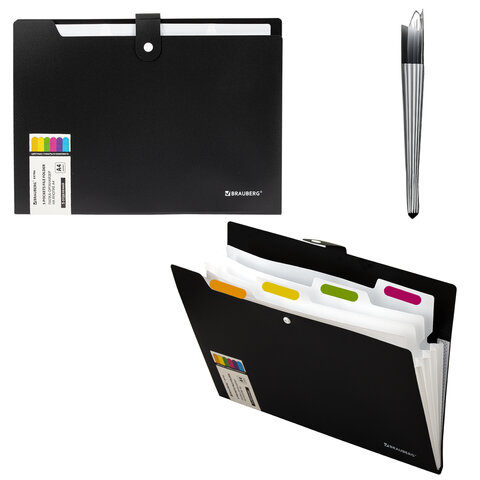 Папка-органайзер на кнопке 5 отделений, BRAUBERG "Extra", А4, черная с белым, 274094 - фото 6