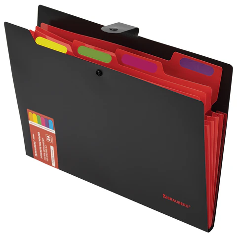 Папка-органайзер на кнопке 5 отделений, BRAUBERG "Extra", А4, черная с красным, 274095 - фото 3