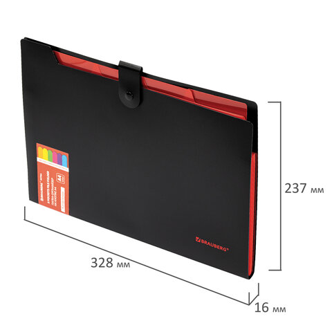 Папка-органайзер на кнопке 5 отделений, BRAUBERG "Extra", А4, черная с красным, 274095 - фото 9