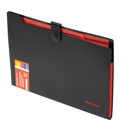 Папка-органайзер на кнопке 5 отделений, BRAUBERG "Extra", А4, черная с красным, 274095 - фото 2