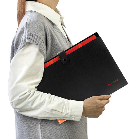 Папка-органайзер на кнопке 5 отделений, BRAUBERG "Extra", А4, черная с красным, 274095 - фото 8