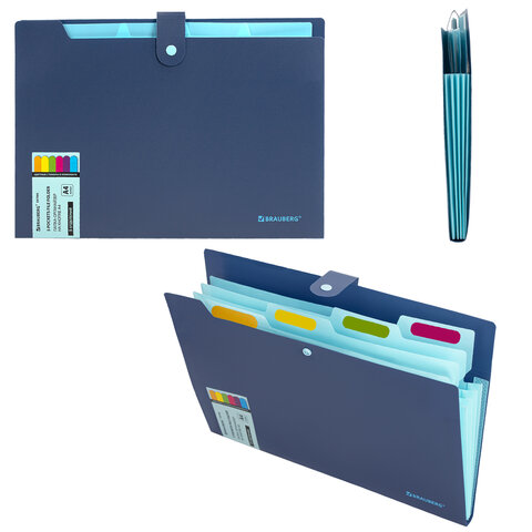 Папка-органайзер на кнопке 5 отделений, BRAUBERG "Extra", А4, синяя с голубым, 274096 - фото 6