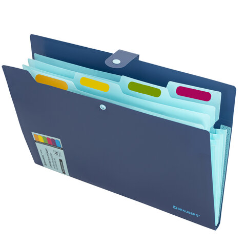 Папка-органайзер на кнопке 5 отделений, BRAUBERG "Extra", А4, синяя с голубым, 274096 - фото 3