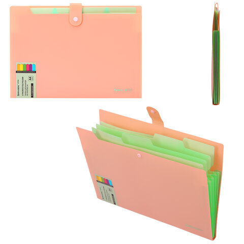 Папка-органайзер на кнопке 5 отделений, BRAUBERG "Extra", А4, персиковая с мятным, 274097 - фото 6