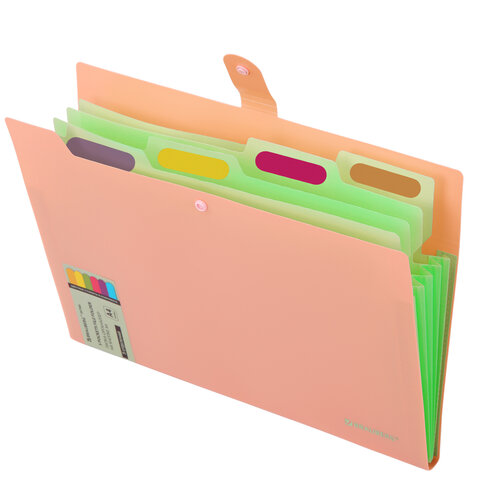 Папка-органайзер на кнопке 5 отделений, BRAUBERG "Extra", А4, персиковая с мятным, 274097 - фото 3