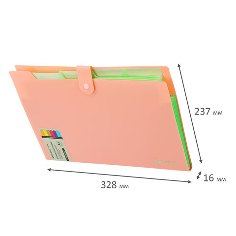 Папка-органайзер на кнопке 5 отделений, BRAUBERG "Extra", А4, персиковая с мятным, 274097 - фото 9