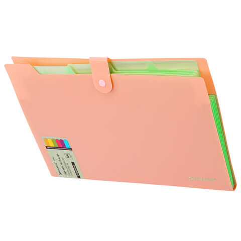 Папка-органайзер на кнопке 5 отделений, BRAUBERG "Extra", А4, персиковая с мятным, 274097 - фото 2