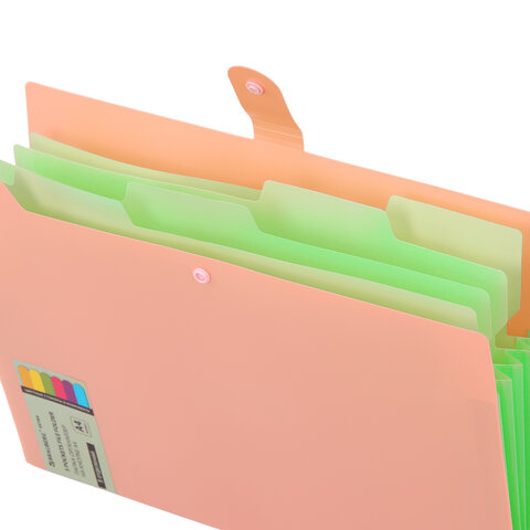 Папка-органайзер на кнопке 5 отделений, BRAUBERG "Extra", А4, персиковая с мятным, 274097 - фото 4