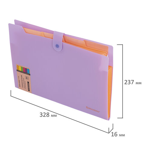 Папка-органайзер на кнопке 5 отделений, BRAUBERG "Extra", А4, лиловая с персиковым, 274098 - фото 9