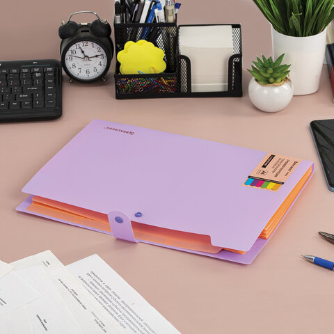 Папка-органайзер на кнопке 5 отделений, BRAUBERG "Extra", А4, лиловая с персиковым, 274098 - фото 7