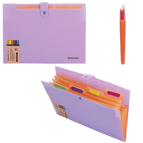Папка-органайзер на кнопке 5 отделений, BRAUBERG "Extra", А4, лиловая с персиковым, 274098 - фото 6