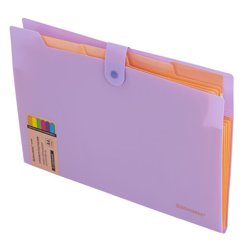 Папка-органайзер на кнопке 5 отделений, BRAUBERG "Extra", А4, лиловая с персиковым, 274098 - фото 2