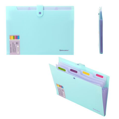 Папка-органайзер на кнопке 5 отделений, BRAUBERG "Extra", А4, голубая с лиловым, 274099 - фото 6