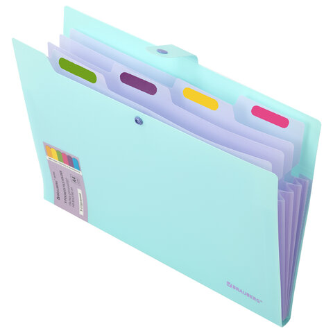 Папка-органайзер на кнопке 5 отделений, BRAUBERG "Extra", А4, голубая с лиловым, 274099 - фото 3
