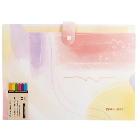 Папка-органайзер на кнопке 5 отделений, BRAUBERG "Extra", А4, пастельные узоры, 274100