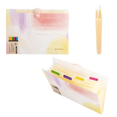 Папка-органайзер на кнопке 5 отделений, BRAUBERG "Extra", А4, пастельные узоры, 274100 - фото 6