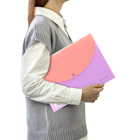 Папка-органайзер конверт на кнопке 6 отделений, BRAUBERG "Extra", A4, лиловая с персиковым, 274101 - фото 8