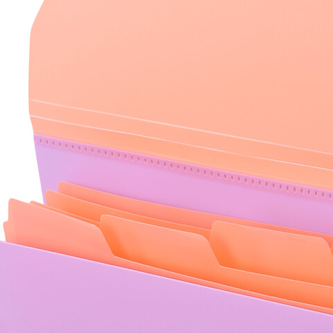 Папка-органайзер конверт на кнопке 6 отделений, BRAUBERG "Extra", A4, лиловая с персиковым, 274101 - фото 4