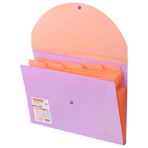 Папка-органайзер конверт на кнопке 6 отделений, BRAUBERG "Extra", A4, лиловая с персиковым, 274101 - фото 3