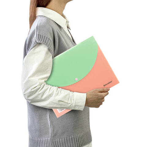 Папка-органайзер конверт на кнопке 6 отделений, BRAUBERG "Extra", A4, персиковая с мятным, 274102 - фото 8