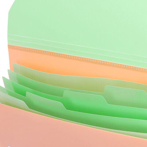 Папка-органайзер конверт на кнопке 6 отделений, BRAUBERG "Extra", A4, персиковая с мятным, 274102 - фото 4