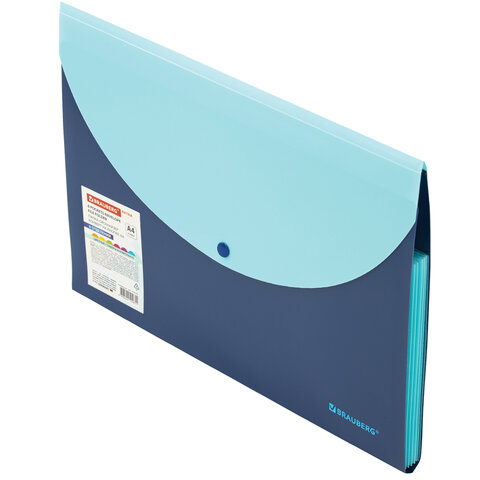 Папка-органайзер конверт на кнопке 6 отделений, BRAUBERG "Extra", A4, синяя с голубым, 274103 - фото 2