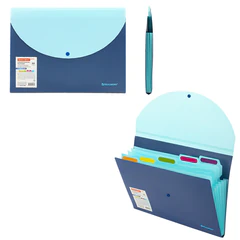 Папка-органайзер конверт на кнопке 6 отделений, BRAUBERG &laquo;Extra&raquo;, A4, синяя с голубым, 274103