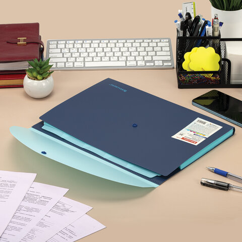 Папка-органайзер конверт на кнопке 6 отделений, BRAUBERG "Extra", A4, синяя с голубым, 274103 - фото 6