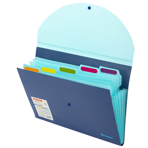 Папка-органайзер конверт на кнопке 6 отделений, BRAUBERG "Extra", A4, синяя с голубым, 274103 - фото 3