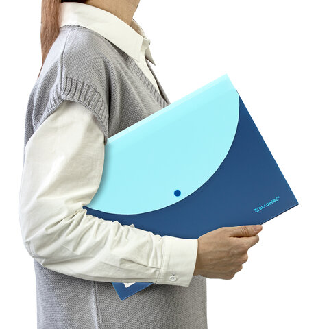 Папка-органайзер конверт на кнопке 6 отделений, BRAUBERG "Extra", A4, синяя с голубым, 274103 - фото 7