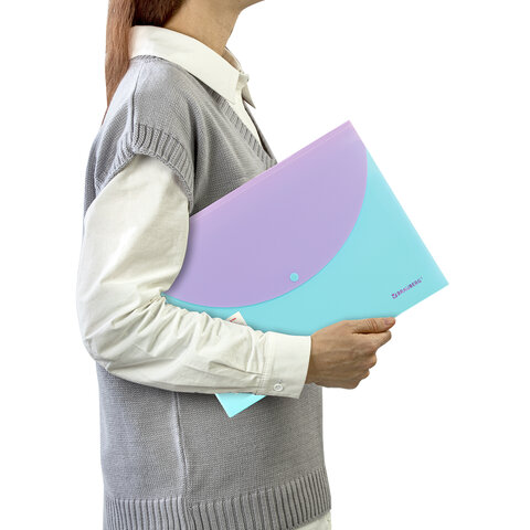 Папка-органайзер конверт на кнопке 6 отделений, BRAUBERG "Extra", A4, голубая с лиловым, 274104 - фото 8