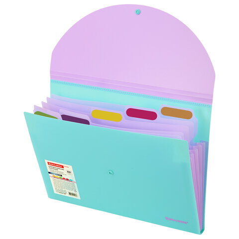Папка-органайзер конверт на кнопке 6 отделений, BRAUBERG "Extra", A4, голубая с лиловым, 274104 - фото 3