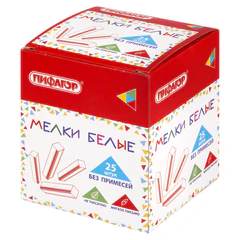 Мел белый БЕЗ ПРИМЕСЕЙ квадратный 25 штук, мягкое письмо, ПИФАГОР, картонная упаковка, 274122