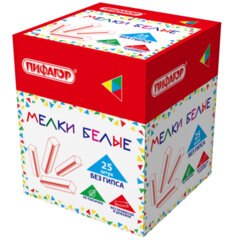 Мел белый БЕЗ ПРИМЕСЕЙ квадратный 25 штук, мягкое письмо, ПИФАГОР, картонная упаковка, 274122