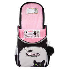 Ранец GRIZZLY анатомическая спинка, с мешком для обуви, для девочек, "BLACKY", серый, 33х25х13 см, RAm-584-1/2