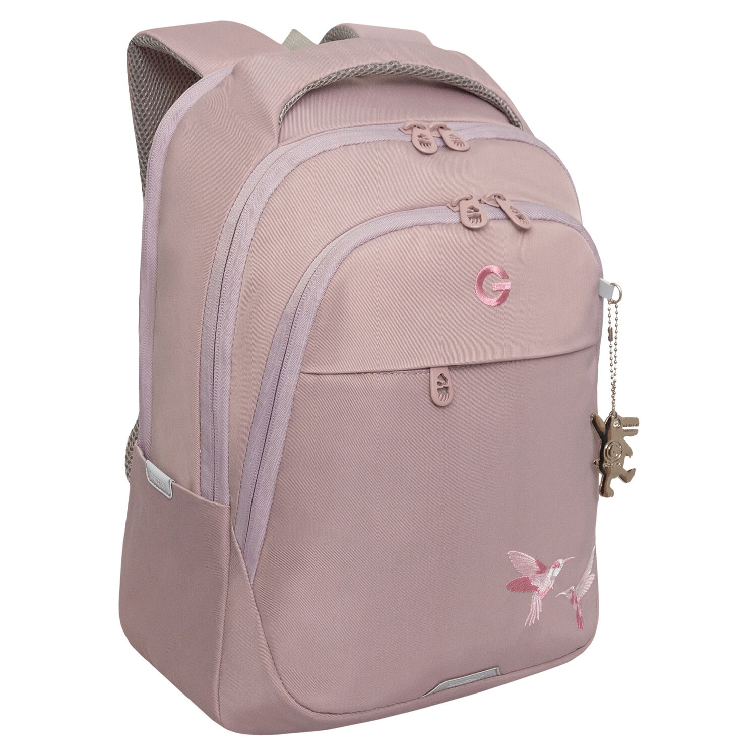 Рюкзак GRIZZLY школьный, анатомическая спинка, 2 отделения, для девочек, "COLIBRI", розовый, 40х29х20 см, RD-540-2/2