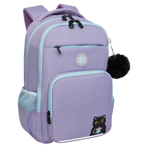 Рюкзак GRIZZLY школьный, анатомическая спинка, 2 отделения, для девочек, "CATCAO", лавандовый, 40х25х13 см, RG-564-2/3