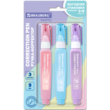 Ручка-корректор 9 мл, ВЫГОДНАЯ УПАКОВКА, КОМПЛЕКТ 3 штуки, BRAUBERG PASTEL, 274237