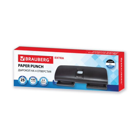 Дырокол усиленный на 2-4 отверстия BRAUBERG "EXTRA", до 25 листов, черно-синий, 274240 - фото 2