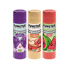 Клей-карандаш ароматизированный FUNSTER (ФАНСТЕР), яблоко, арбуз, виноград, 15 г, ВЫГОДНАЯ УПАКОВКА, 3 штуки на блистере, 274270