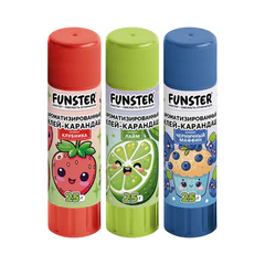 Клей-карандаш ароматизированный FUNSTER (ФАНСТЕР), клубника, лайм, черничный маффин, 25 г, ВЫГОДНАЯ УПАКОВКА, 3 штуки на блистере, 274271