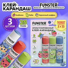 Клей-карандаш ароматизированный FUNSTER (ФАНСТЕР), клубника, лайм, черничный маффин, 25 г, ВЫГОДНАЯ УПАКОВКА, 3 штуки на блистере, 274271